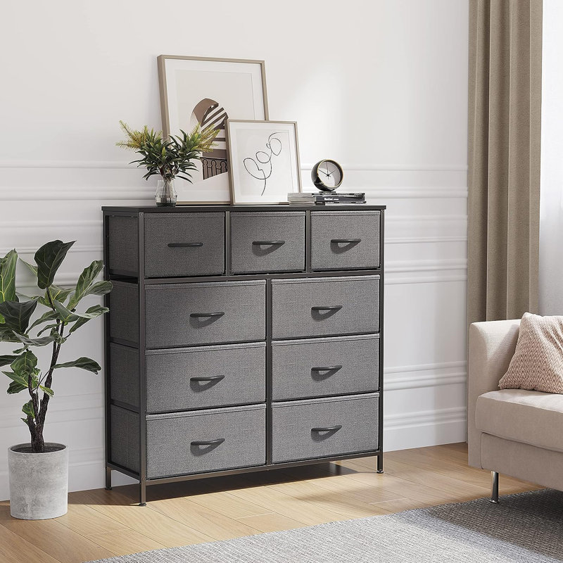 Commode 9 tiroirs Jazsmin, Gris foncé