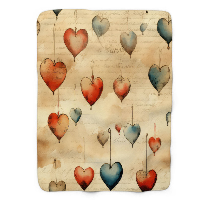 Jeté rétro Heartfelt Charm - 1 pièce Sherpa Bla Premium, 50 po x 60 po