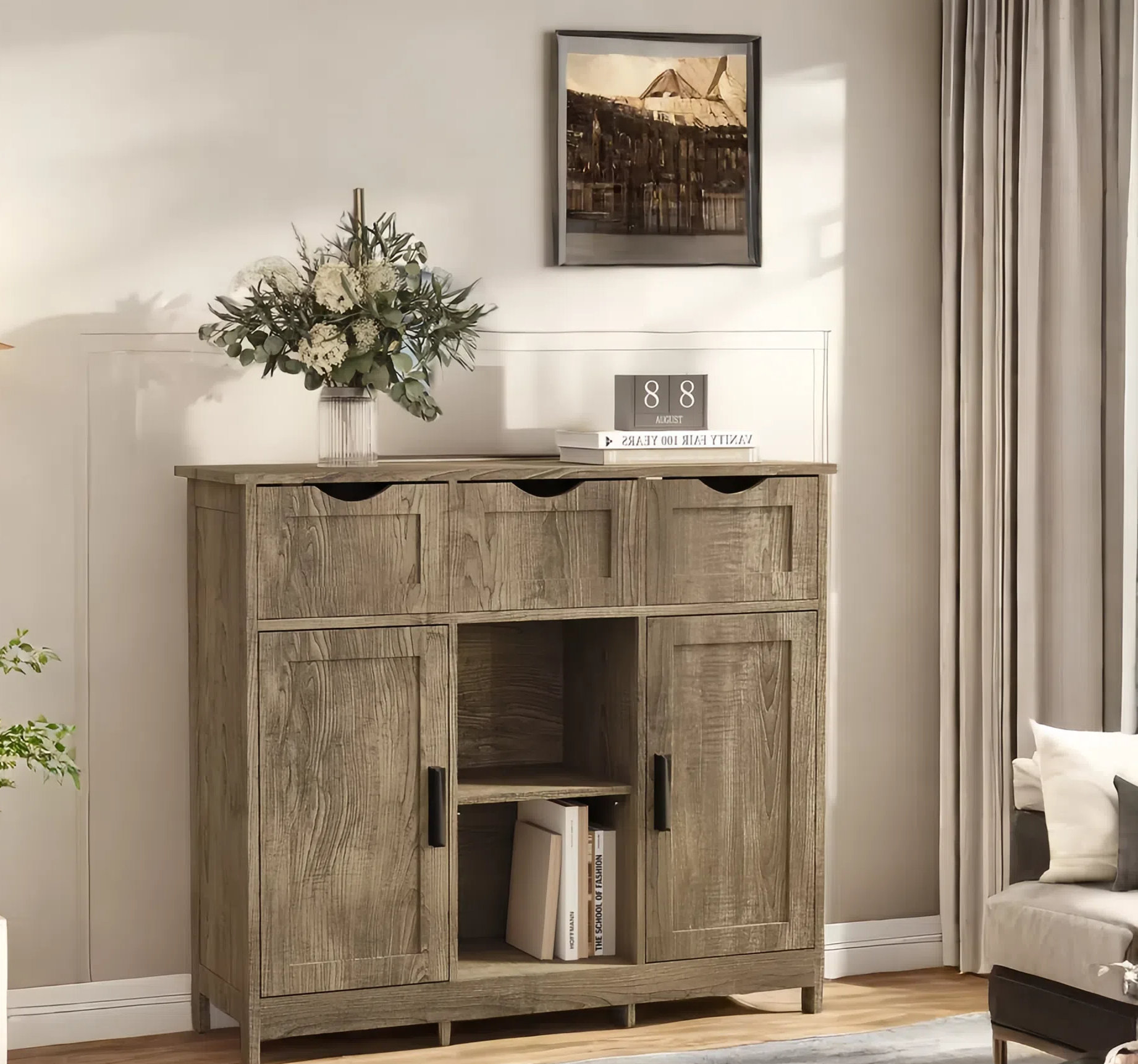 Gracie Oaks Accent Storage Cabinets With 3 Drawers, 2 Doors, And 3 ...