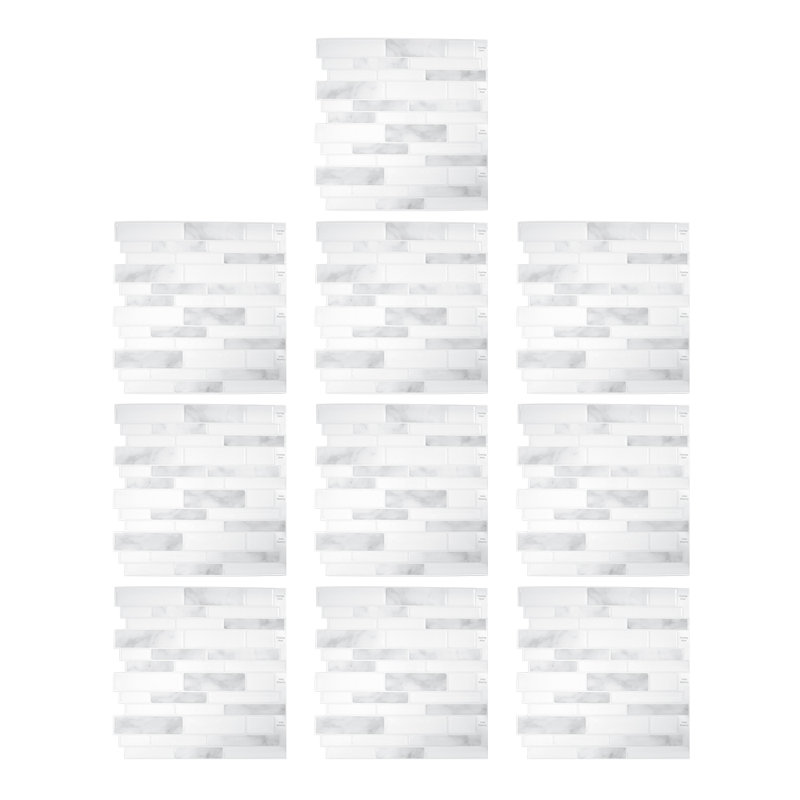 Set of 10 Self-adhesive Wall Tile Stickers, Light Grey