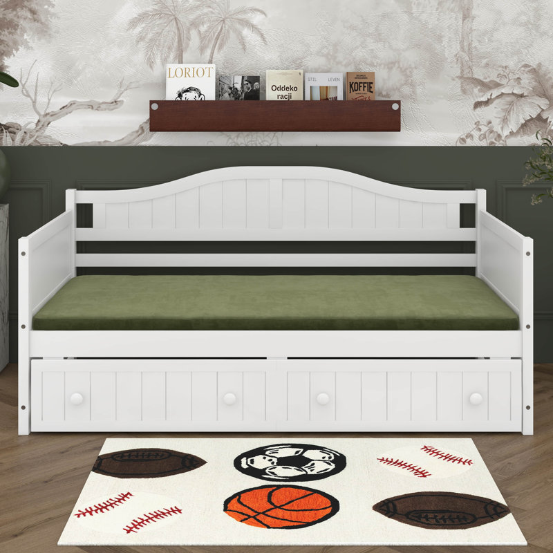 Twin Size Wood Daybed With 2 Drawers, Daybed Frame Sofa Bed For Bedroom Living Room, No Box Spring Needed