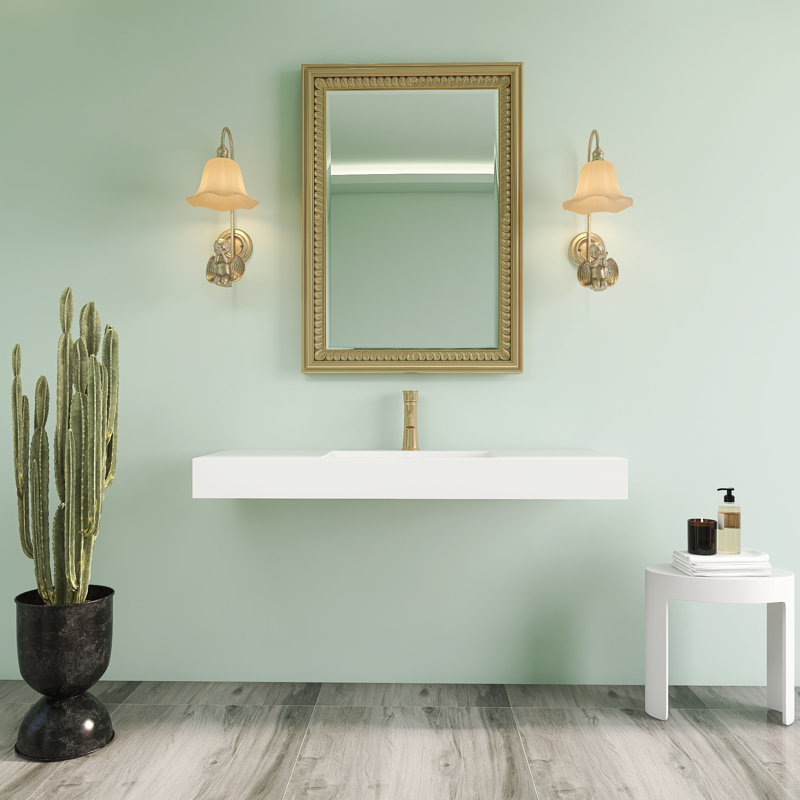 Lavabo de salle de bain de 120 x 48 cm en matÃ©riau composite, Ã  poser sur le comptoir ou Ã  fixer au mur, avec trous pour la robinetterie, en blanc mat