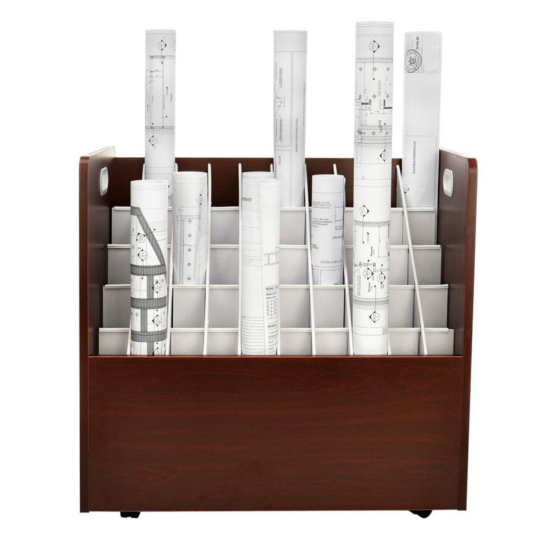 50-Compartment Mobile Wood Roll File Storage Organizer, Brown