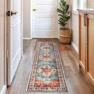 Transitional Medallion Washable Non Slip Area Rug