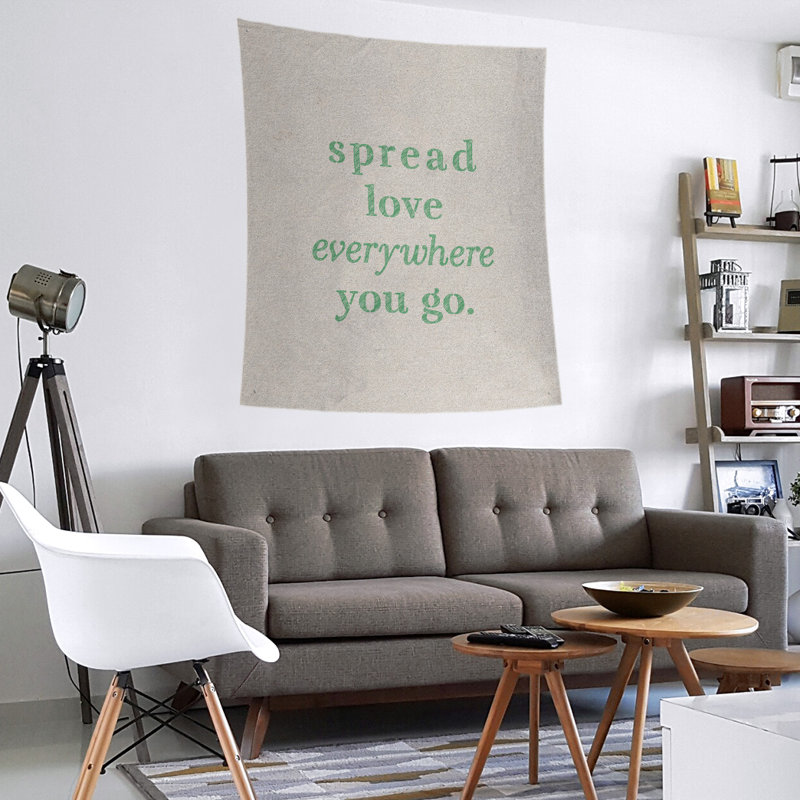 Tapisserie de polyester à l’quoted love quot, H 80 po x l 68 po, Blanc / Vert
