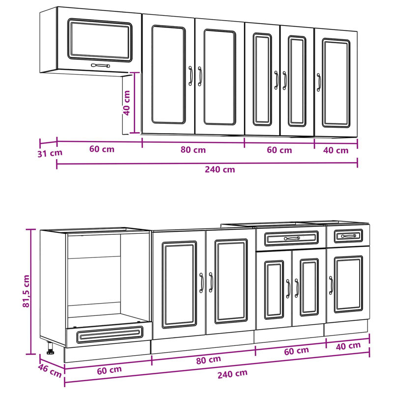 vidaXL Kitchen Unit with Drawer with Door KALMAR 8 pcs Engineered Wood Storage, Old Wood
