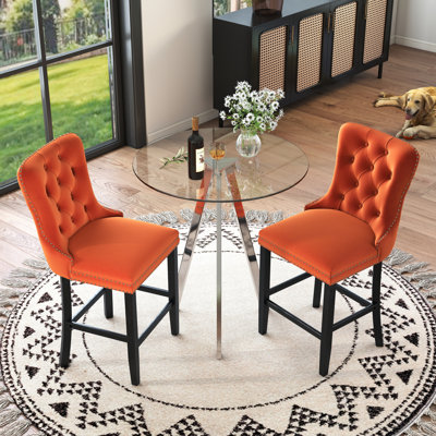 Tempered Glass Round Bar Table Set, Bar Height Set, Tempered Glass Round Dining Table And Height Bar Stools