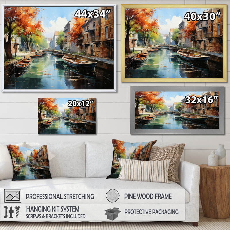 " Green Canal Dramatic Canals High ", Natural Floater Framed, 34" H x 44" W x 1.5" D