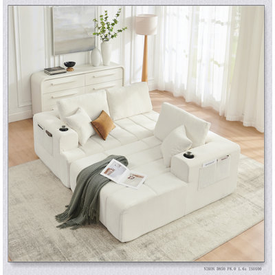Canapé d'angle en chenille de 274 cm (108 po), style nuage, sans ossature apparente, avec méridienne, canapé moderne rembourré avec porte-gobelets et poches latérales, canapé compressible pour salon, aucun assemblage requis