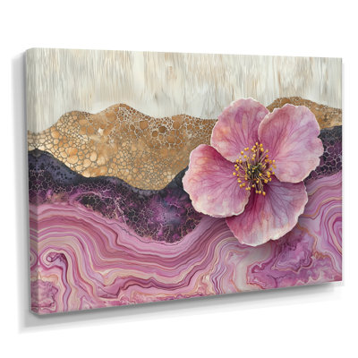 Apple Blossom On A Top Of Pink And White River Of Ink II - Apple Blossom Wall Art Decor