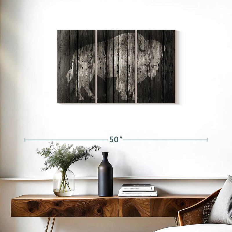 Brampt Bison On Wood, 20" H x 33" W