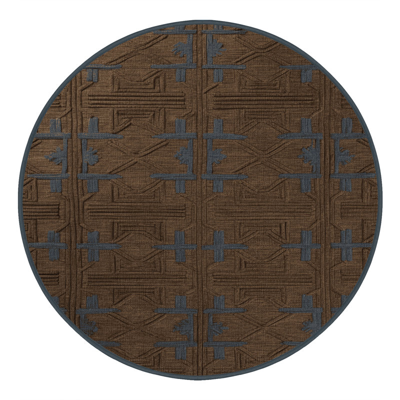 Machine Washable Trellis Brown Area Rug, Round 4'