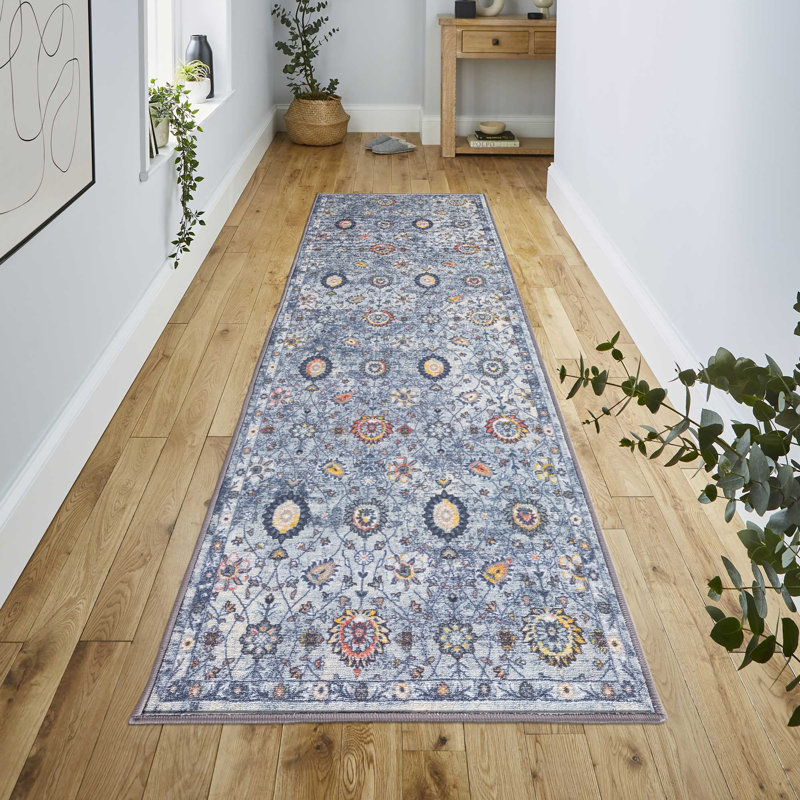 Lyanne Washable Non-Slip Blue Area Rug, Runner 2'2" x 7'