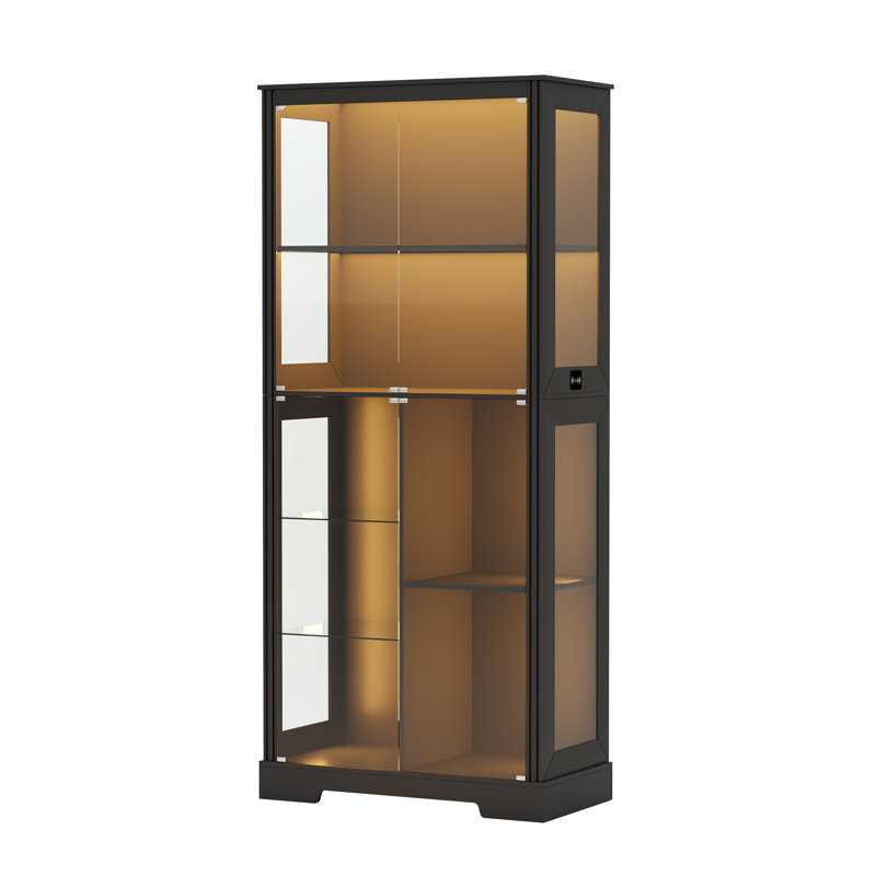 Glass 80.01 cm W Display Cabinet, Black