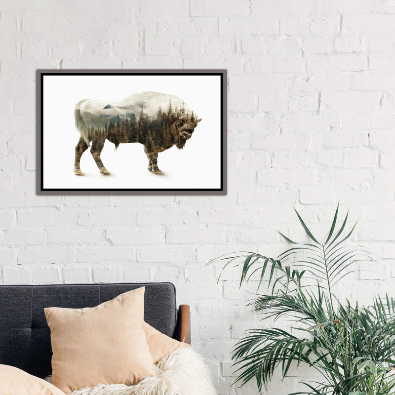 « bison » par riza peker-impression sur image, Toile encadrée de bois rustique foncé, H 40 po x l 60 po x P 1,5 po