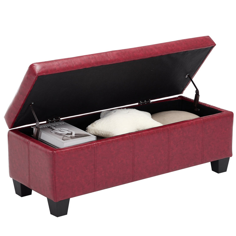 Rectangular solid hardwood bedside storage Bench, Red, Red
