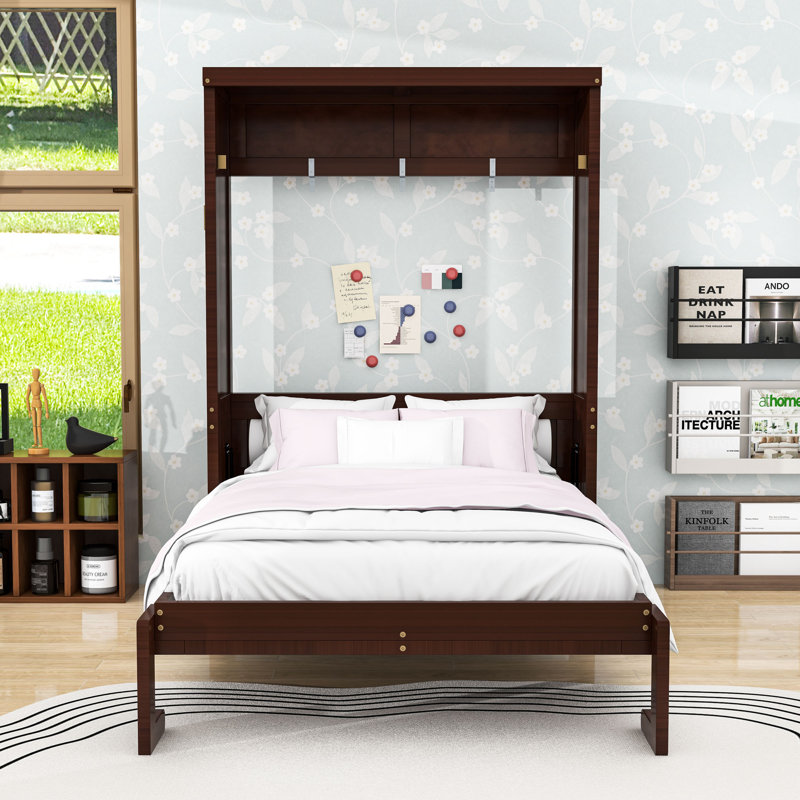 Lit escamotable en bois avec lattes, Lit simple, Espresso