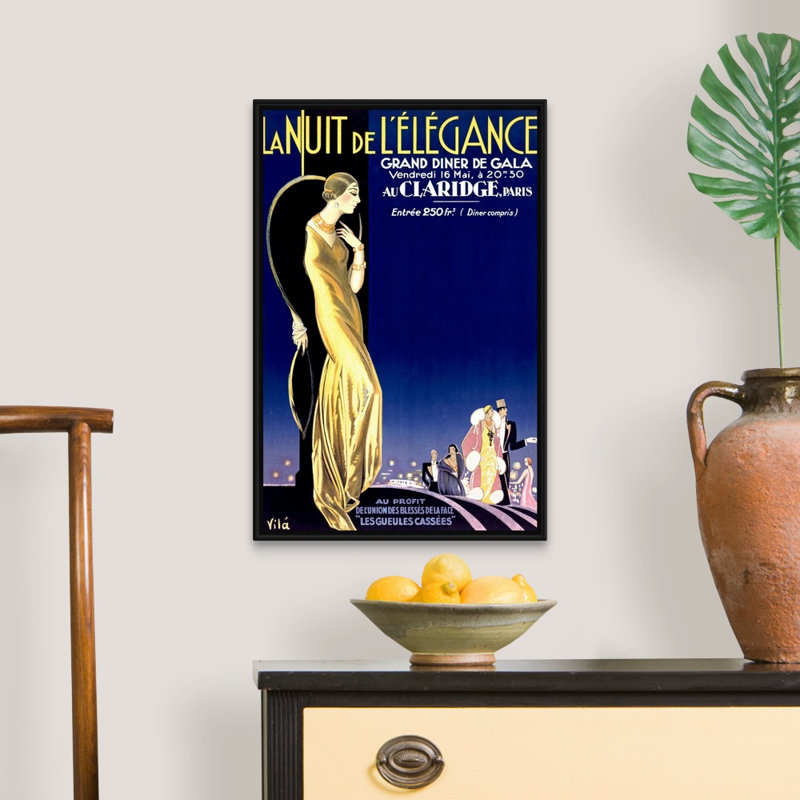 " La Nuit De LElegance, Vintage Poster, By Emilio Vila " by Emilio Vila, 26" H x 18" W x 1.75" D, Black Framed