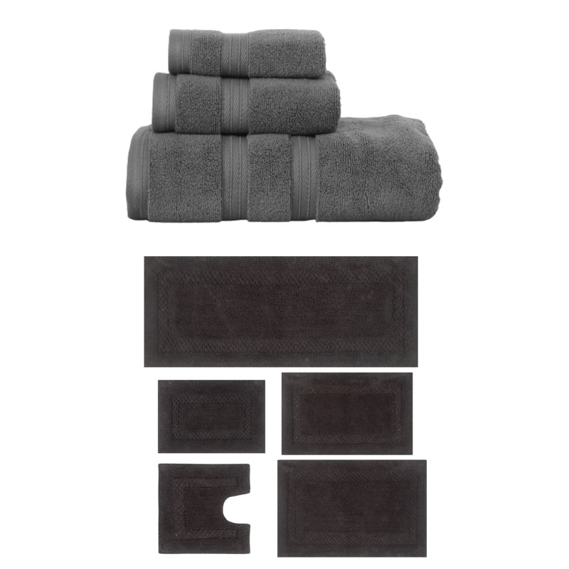 Ensemble de serviettes de bain et tapis de bain Bublitz Classy, Gris foncé, Ensemble de serviettes 8 pièces