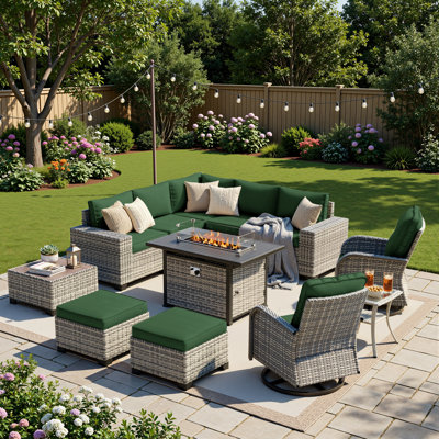 Ensemble de conversation modulaire d'extérieur 12 pièces avec table de foyer, chaises berçantes pivotantes et repose-pieds 12 pièces