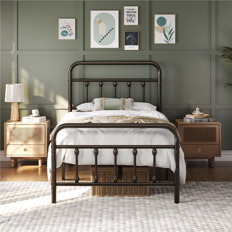 Metal Bed Frame with Vintage Headboard, Single (3'), Bronze