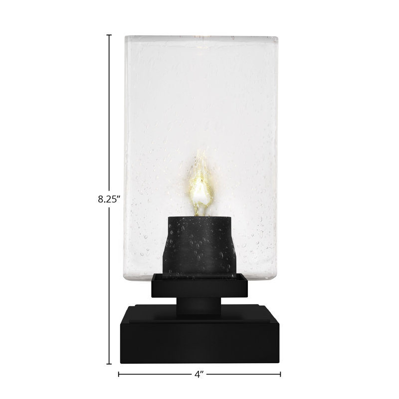 Lampe d'appoint Luna avec verre carré transparent de 4 po, Noir mat