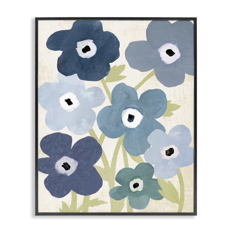 Fleurs de jardin bleu vif encadrées par estampe numérique, conception par Susan Arnot, H 30 po x l 24 po