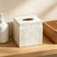 Couvre-boîte à mouchoirs carré Rustic Luxe - Porte-mouchoirs en résine beige avec ouverture ovale