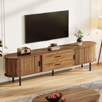70" TV Stand Media Console with Storage and Sliding Tambour Door