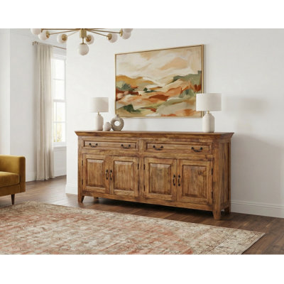 Buffet en bois massif 69 po Loon Peak Jamya - Finition noyer clair, entièrement assemblé, rustique