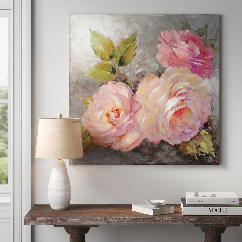 Atle Krista «Roses on Grey II» - Estampe numérique sur toile tendue avec châssis, H 26 po x l 26 po x P 1,5 po, Toile tendue