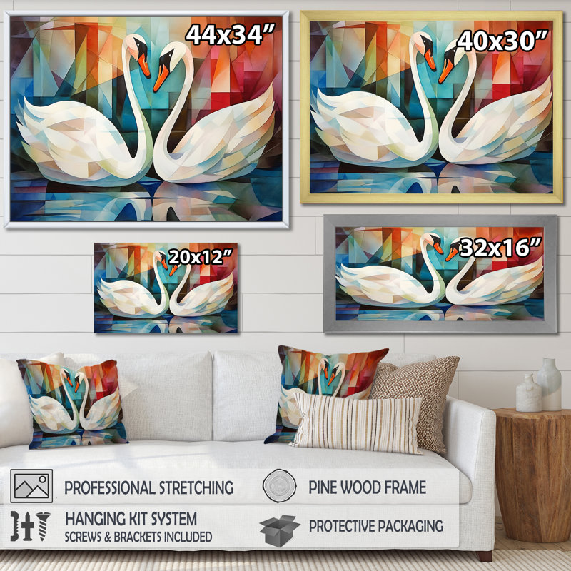 «Cubic Swan Sonata Melody II», reproduction sur toile, Cadre photo noir, H 34 po x l 44 po x P 1,5 po