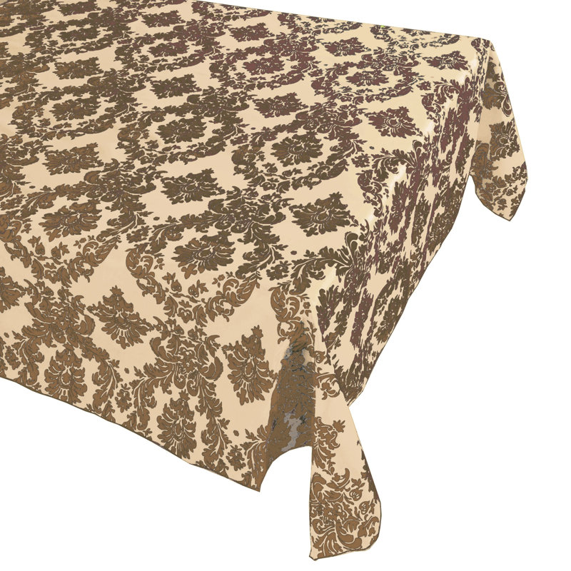 Damask Tablecloth, 120" x 58", Brown/Ivory