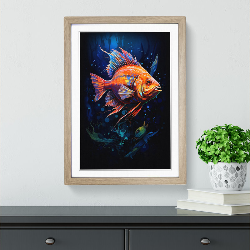 Fish Digital - Framed Print, 34cm H x 25cm W, Oak Framed