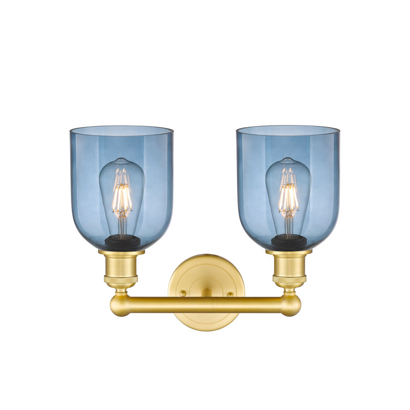 Éclairage pour meuble-lavabo à 2 lumières 15 po Edison Allysson, Bleu princesse, Or satiné
