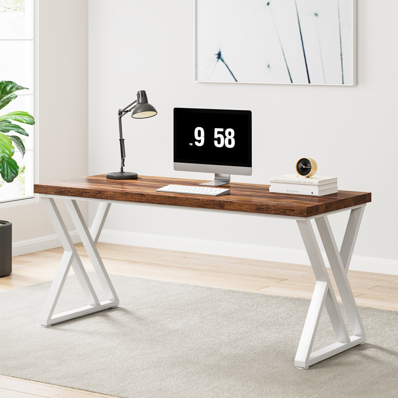 Bureau d'écriture Bricen, Blanc, Noyer