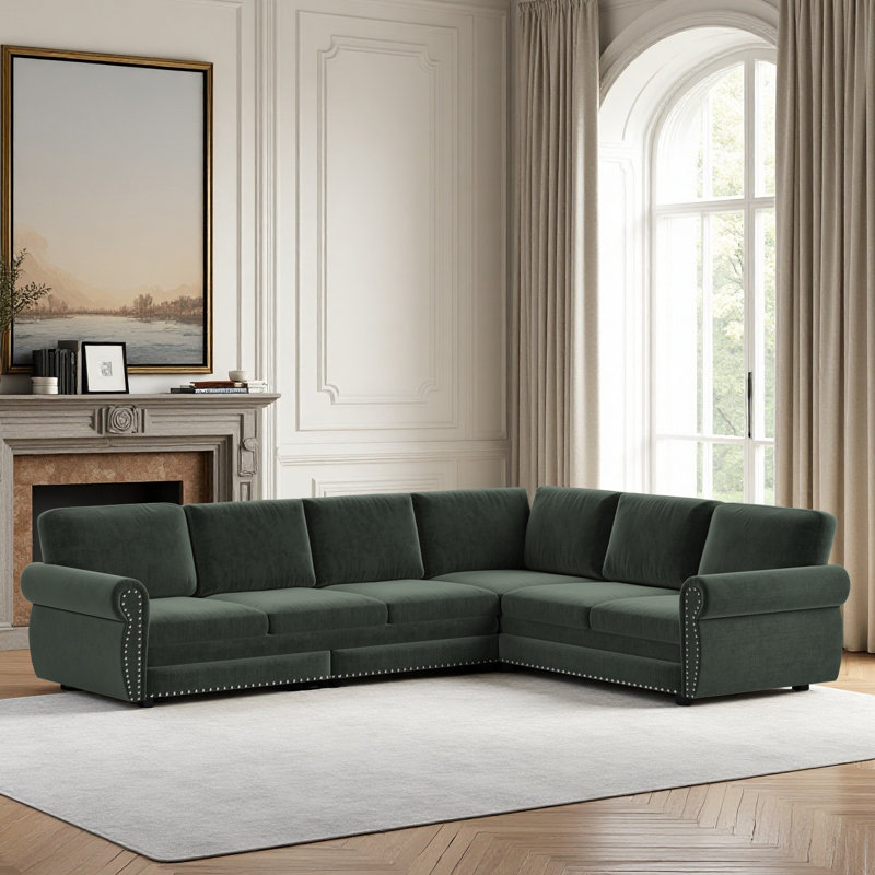 118" L-shaped Sofa Couch With Pull-out Bed,oversize Convertible Sleeper Sofa, Green, Green