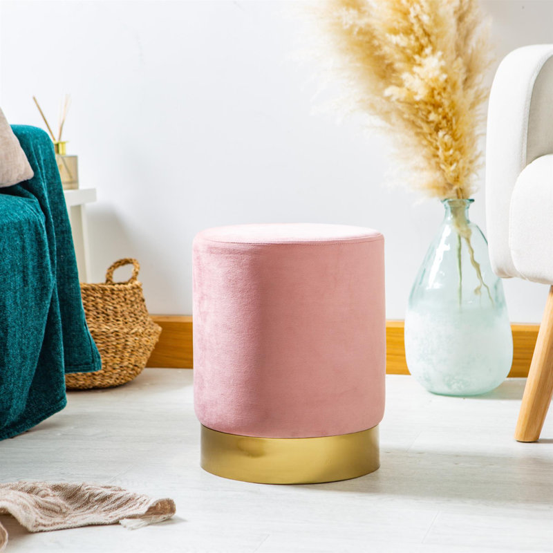 Harbour Housewares - Round Velvet Pouffe, Pink