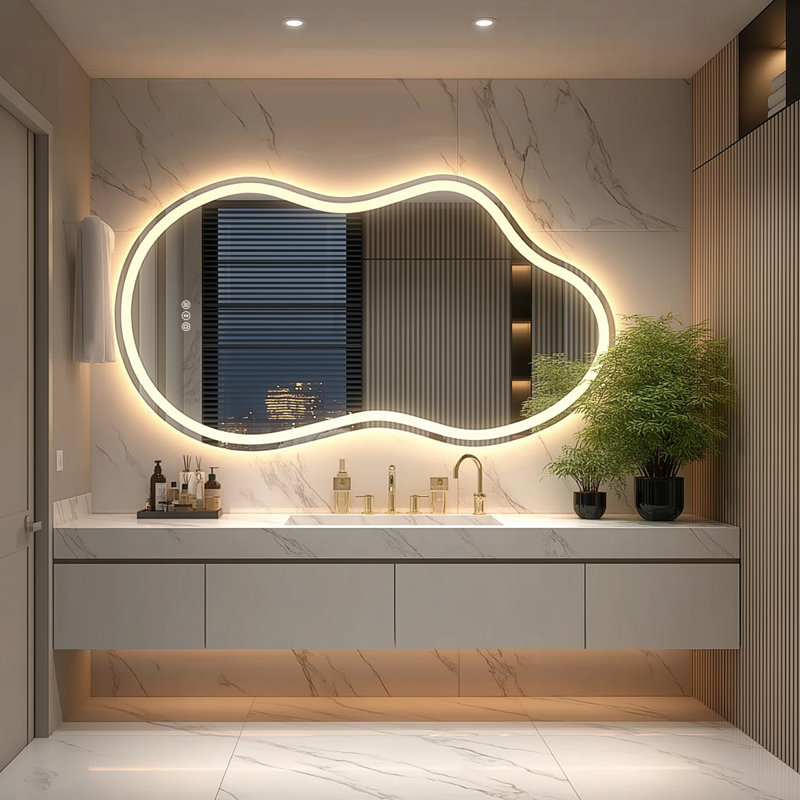 Smart Anti-Fog Cloud Shape LED Bathroom Mirror With Front + Back Lighted Tempered Glass Stepless Dimmable ETL Listed