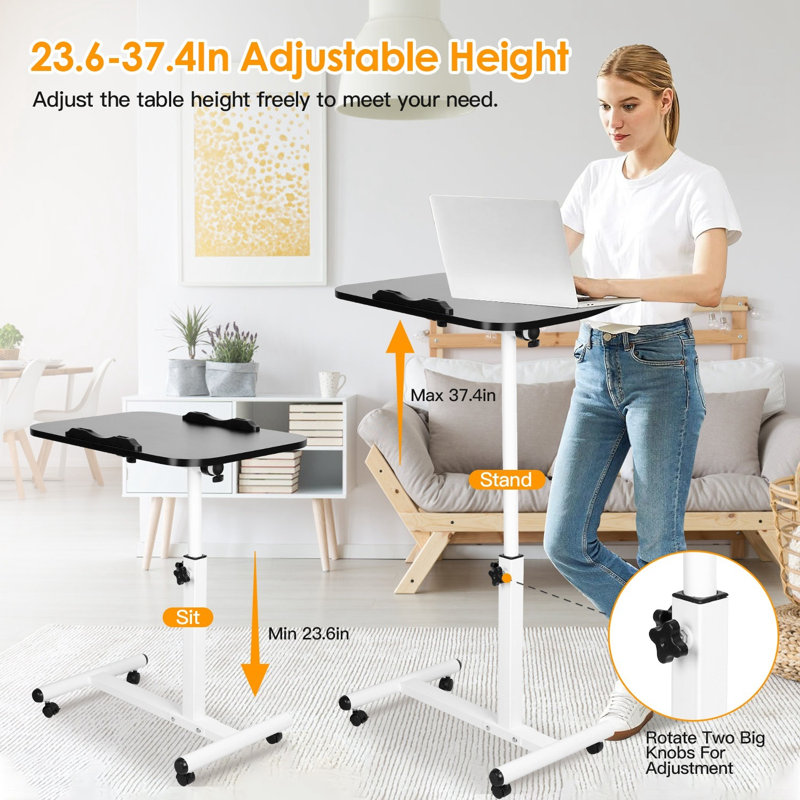 Table roulante pour ordinateur portable Table d'ordinateur portable avec table inclinable à hauteur réglable, Noir