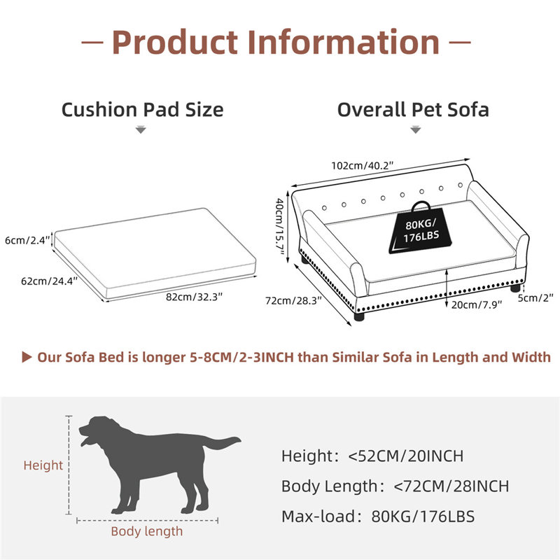 Tornillo Leather Pet Bed, Large (15.7" H x 40.2" W" D x 28.3)