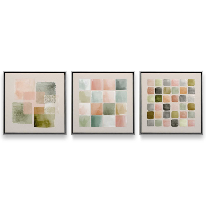 Ensemble de 3 estampes d'automne, 16 po x 16 po, Cadre flottant en chrome poli