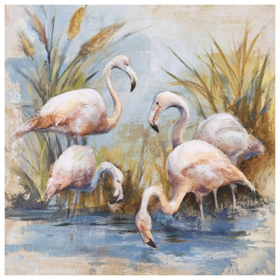 Tapisserie murale flamants roses dans l'eau - Décoration murale flamants roses