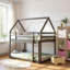 Lit superposé simple au-dessus de simple avec échelle, structure en pin massif, conception de maison de jeu pour enfants, mobilier de chambre peu encombrant-155979062