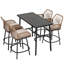 Ensemble de bar d'extérieur 5 pièces, chaises pivotantes en rotin avec coussins