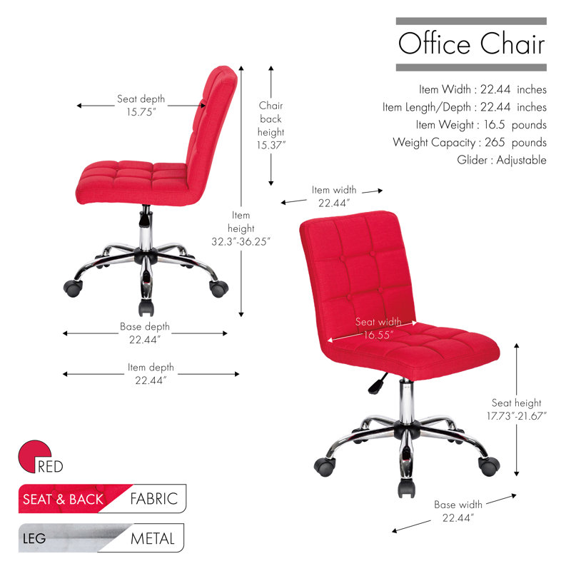 Chaise de bureau en tissu Paillere, rouge