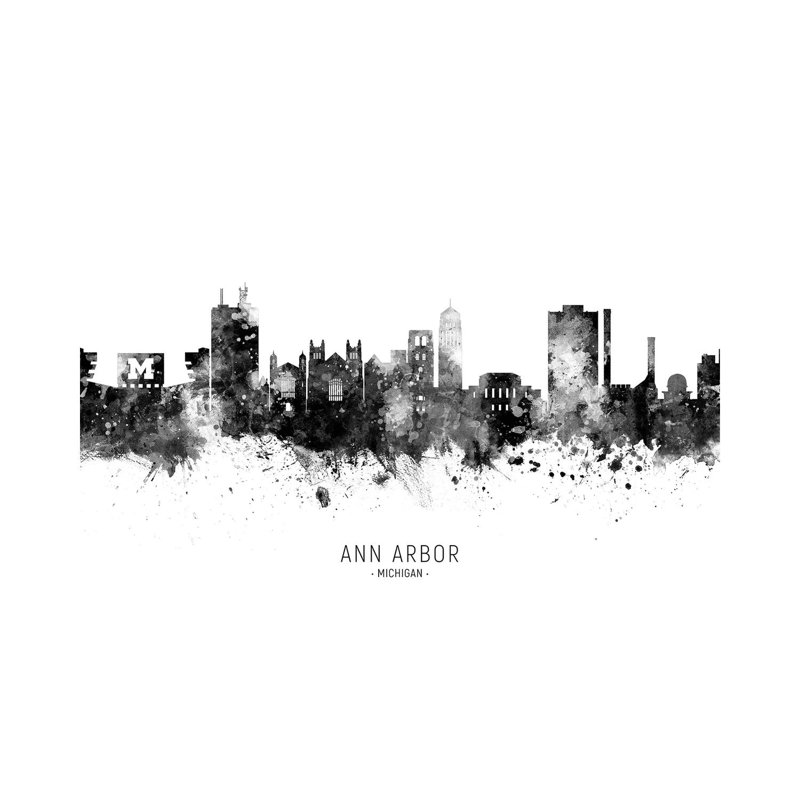 Ann Arbor Michigan Skyline Name Bw by Michael Tompsett - Wrapped Canvas Gallery-Wrapped Canvas Giclée, 45.72cm H x 66.04cm W