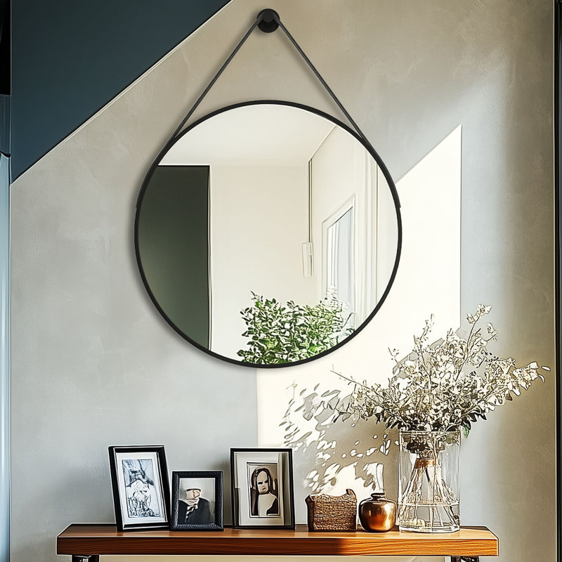 Wal Mirror Aluminium Round Mirror, Black, 80cm x 80cm