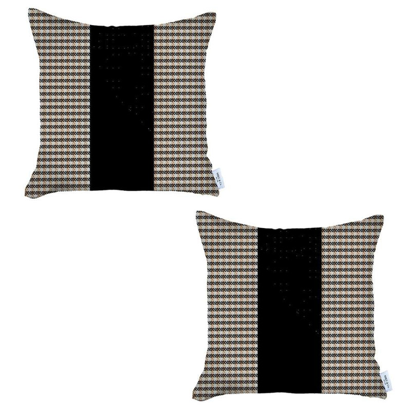 Ensemble de 2 housses de coussins centraux, Pied-de-poule brun clair