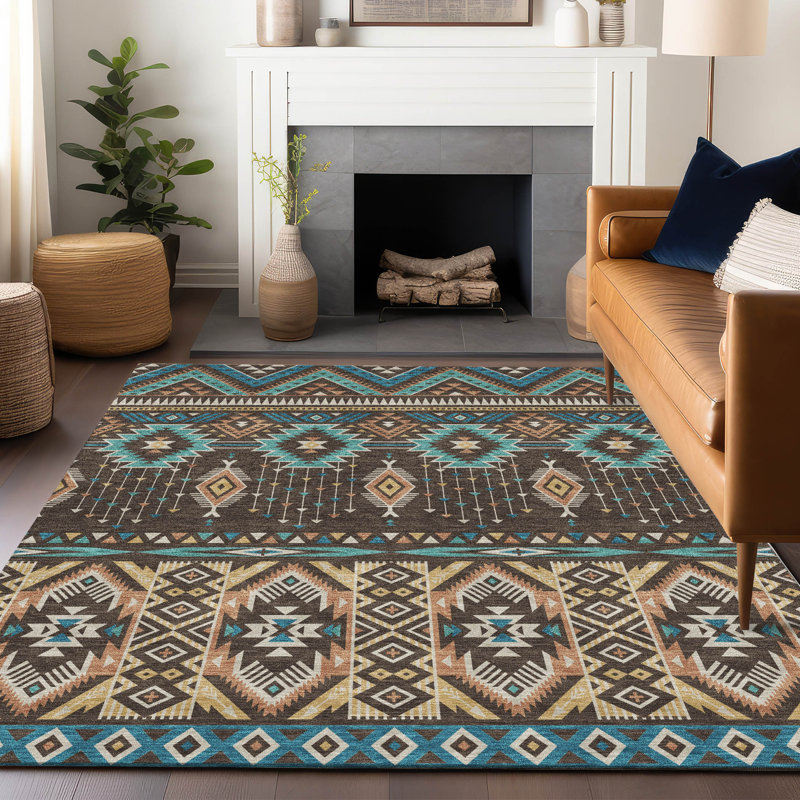 Tapis intérieur / extérieur brun lavable à la machine Xhevrie, Rectangulaire 3 pi x 5 pi